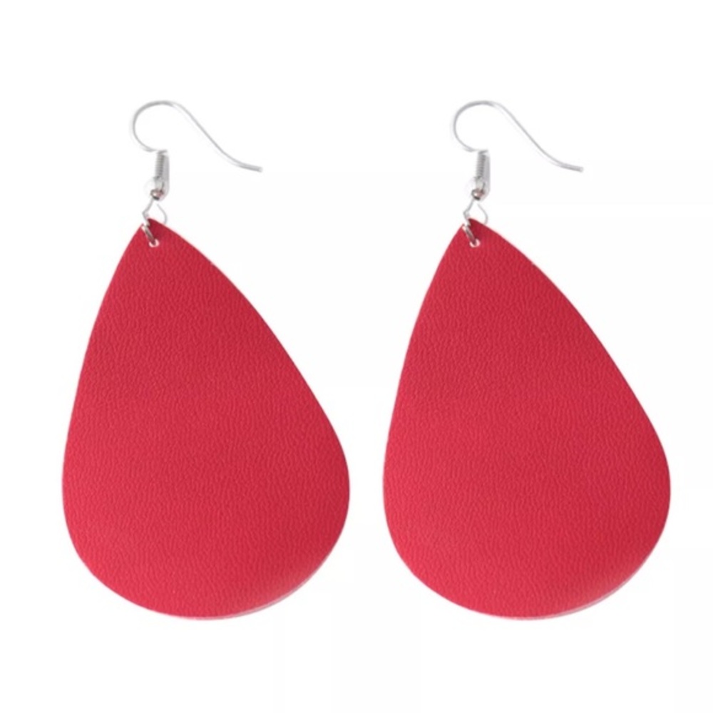 ‎✨LEATHER-RED-EARRINGS✨NEW - Picture 2 of 3